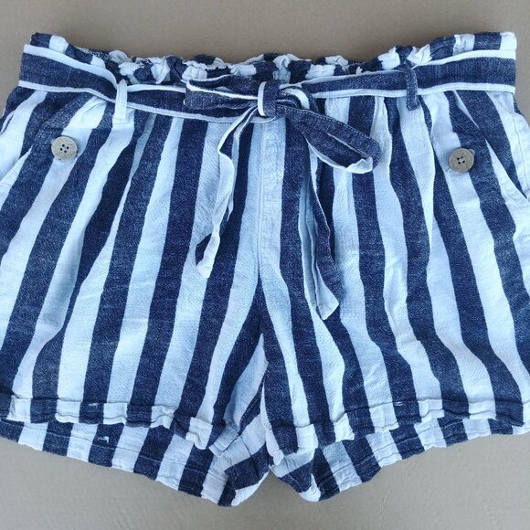 Linen cotton shorts navy blue and white stripes size 16W - Picture 3 of 15